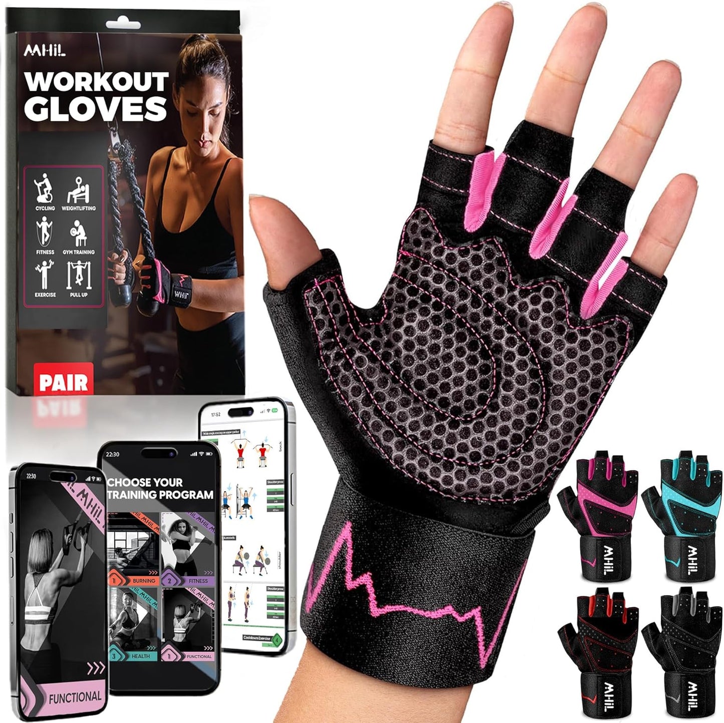 MhIL Workout Gloves for Women – Breathable Gym Gloves for Women