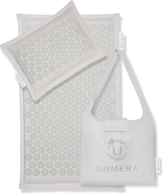 UNMERA Acupressure Mat and Pillow Set,Natural Eco Linen & Coconut Fiber Filling