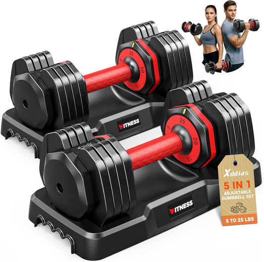 XDDIAS Adjustable Dumbbell Set of 2-25LB/55LB Set-1Sec Adjustable